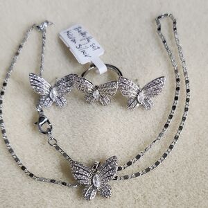 Elegant Silver Butterfly Jewelry Set